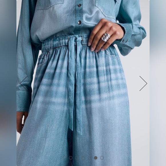 Kate Young X Spendid Wide Leg Silk Denim Print Pants NWT Small (Up To Med) - Picture 2 of 5